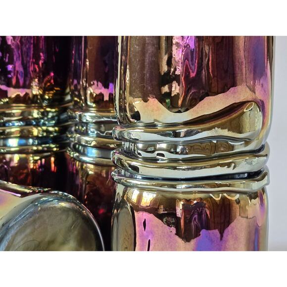 Set of 6 Esteban Prieto Tumblers, Signed 5 3/4" Iridescent Twisted Snake Glasses - Picture 6 of 10